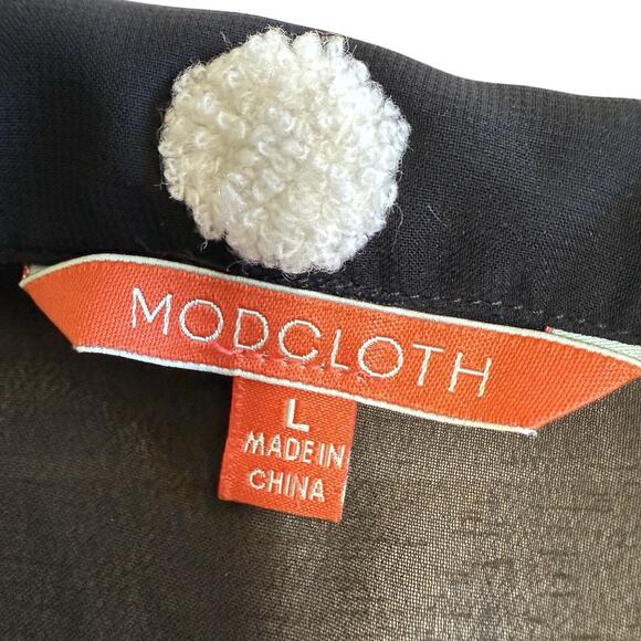 ModCloth Polyester Sheer Textured Button Up Shirt Polka Dot Black L Whimsigoth - Picture 5 of 10